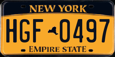 NY license plate HGF0497