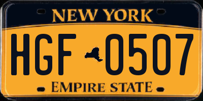 NY license plate HGF0507