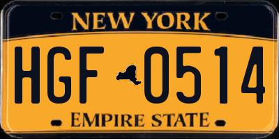 NY license plate HGF0514
