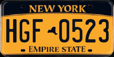 NY license plate HGF0523