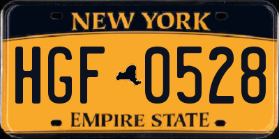 NY license plate HGF0528