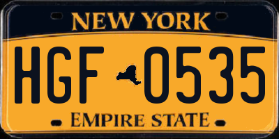 NY license plate HGF0535