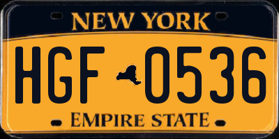 NY license plate HGF0536