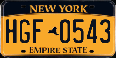 NY license plate HGF0543