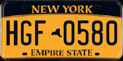 NY license plate HGF0580