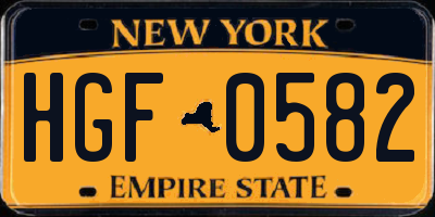 NY license plate HGF0582