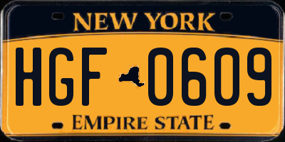 NY license plate HGF0609