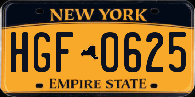 NY license plate HGF0625