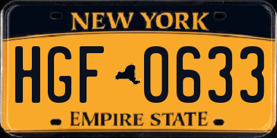 NY license plate HGF0633