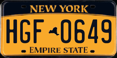 NY license plate HGF0649