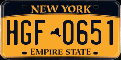 NY license plate HGF0651