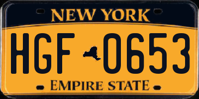 NY license plate HGF0653