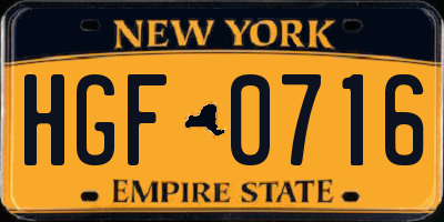 NY license plate HGF0716