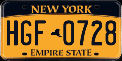 NY license plate HGF0728