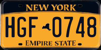 NY license plate HGF0748