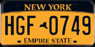 NY license plate HGF0749