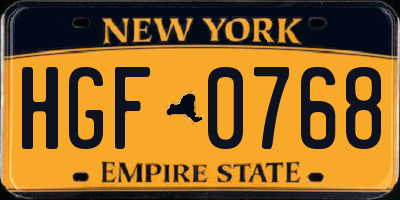NY license plate HGF0768