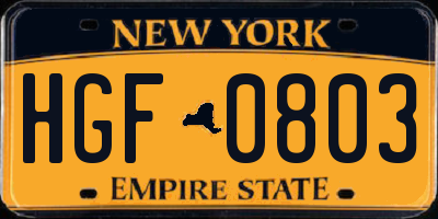 NY license plate HGF0803