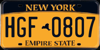 NY license plate HGF0807