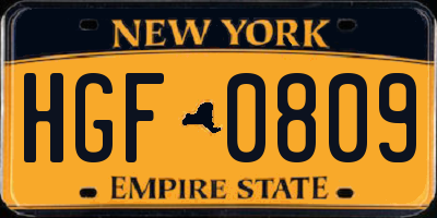 NY license plate HGF0809