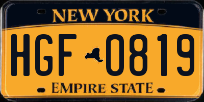 NY license plate HGF0819