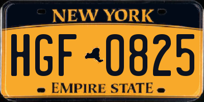 NY license plate HGF0825