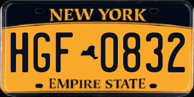 NY license plate HGF0832