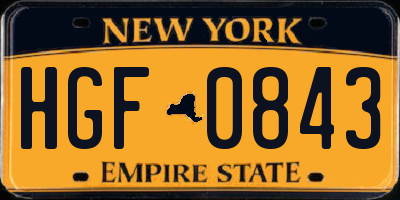 NY license plate HGF0843