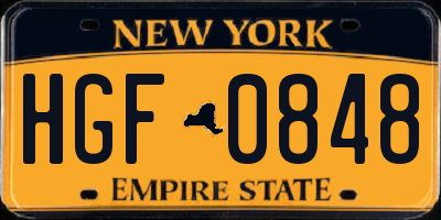 NY license plate HGF0848