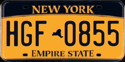 NY license plate HGF0855