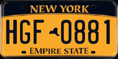 NY license plate HGF0881
