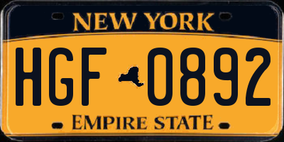 NY license plate HGF0892