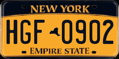 NY license plate HGF0902
