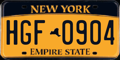 NY license plate HGF0904