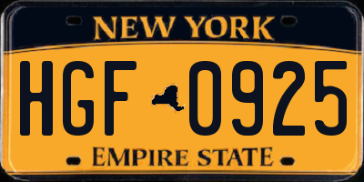 NY license plate HGF0925