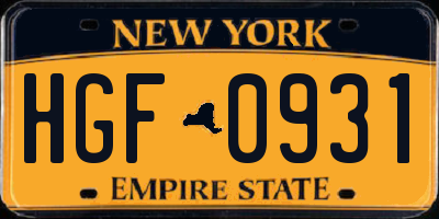 NY license plate HGF0931