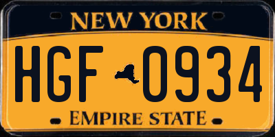 NY license plate HGF0934