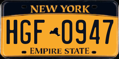 NY license plate HGF0947