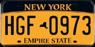 NY license plate HGF0973