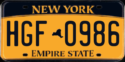 NY license plate HGF0986