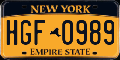 NY license plate HGF0989