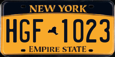 NY license plate HGF1023