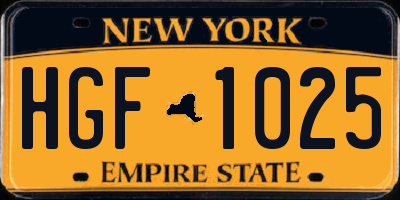 NY license plate HGF1025