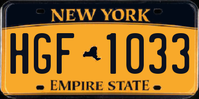 NY license plate HGF1033