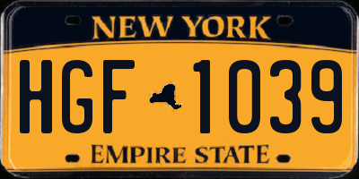 NY license plate HGF1039