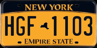 NY license plate HGF1103