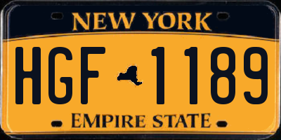 NY license plate HGF1189