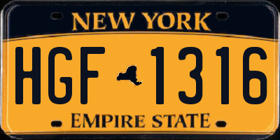 NY license plate HGF1316