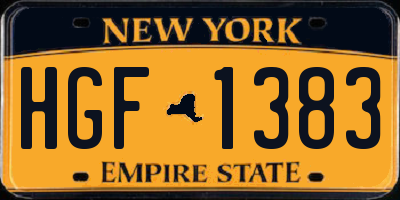 NY license plate HGF1383