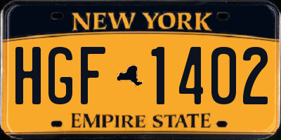 NY license plate HGF1402